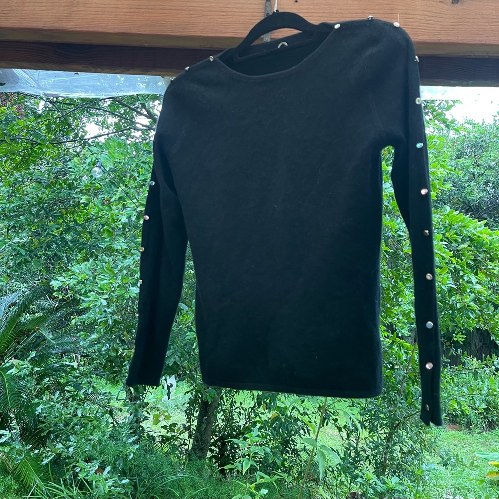 One Girl Who 100% Cashmere Boatneck Sweater with Rhinestones Small